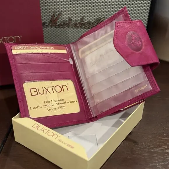 New VTG Buxton Top Grain Cowhide Wallet Womens Genuine Leather Coin Bifold Ruby - Picture 4 of 6